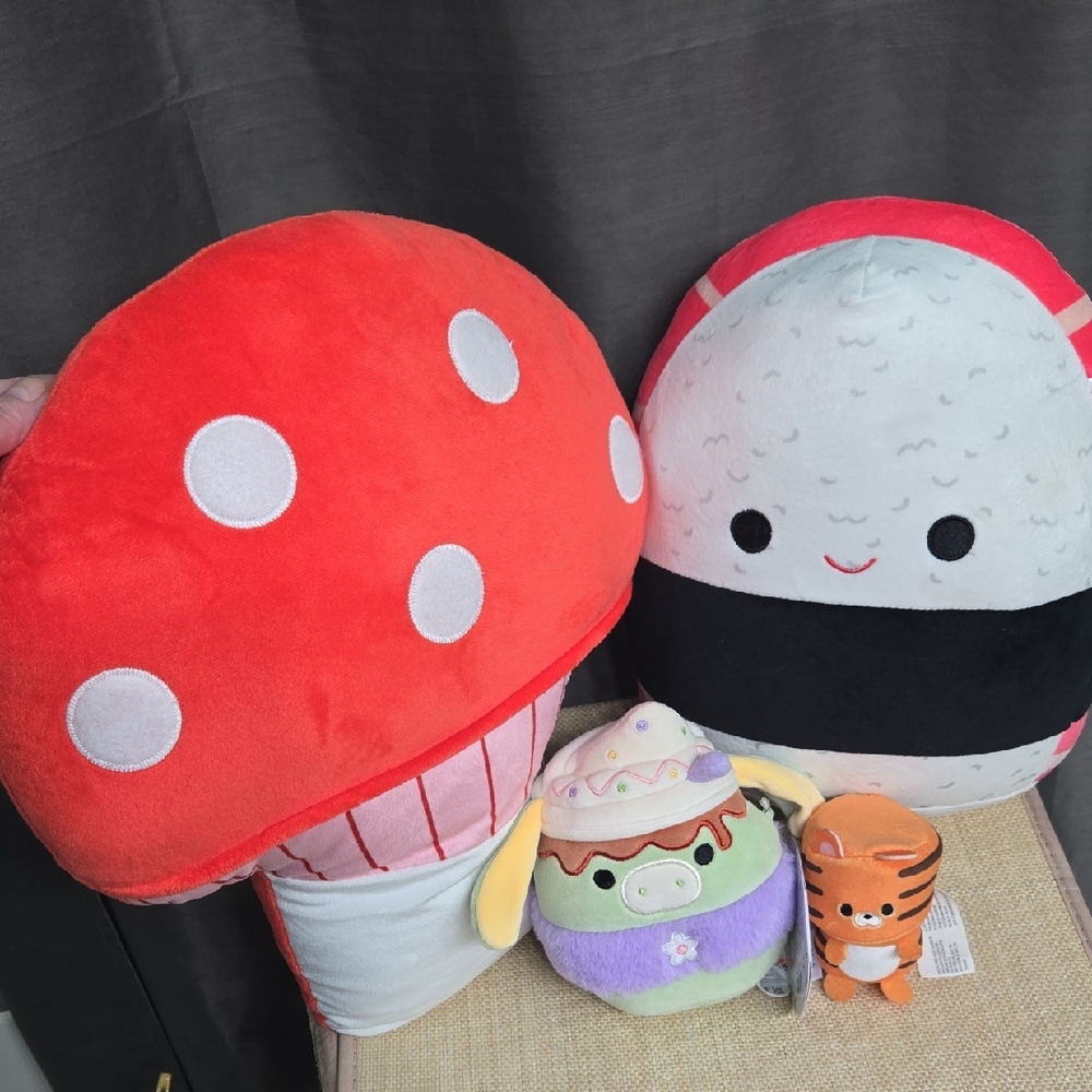 Squishmallows Red Mushroom and Sushi 4 Piece Plush Set
